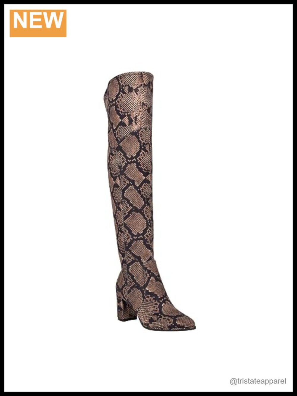 Over the Knee Boots Pointy Toe Block Heel Zip Closure Snakeskin Fall OTK